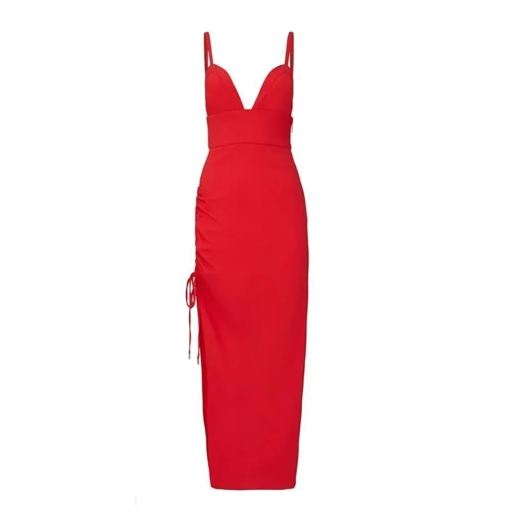 Prabal Gurung Drawstring Ruched Dress Size 0‎ in Red MSRP: $895